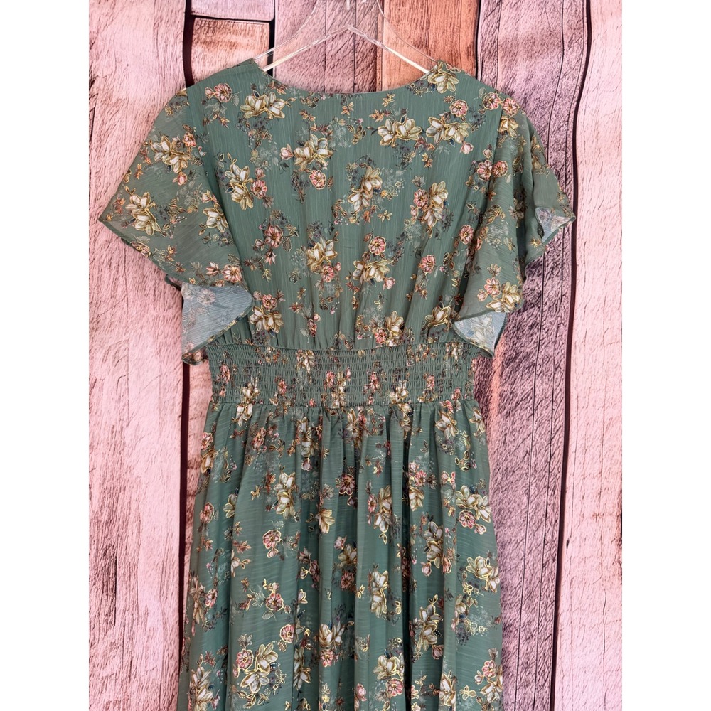 Baltic Born Lynlee Metallic Maxi Dress Floral Eucalyptus Green Event Large NWT - Picture 5 of 11